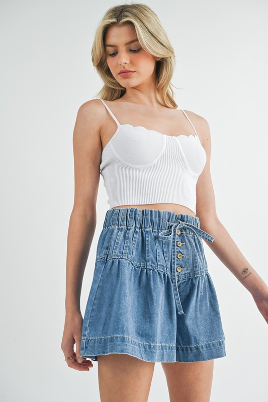 Scalloped Edge Ribbed Knit Cami - Off White