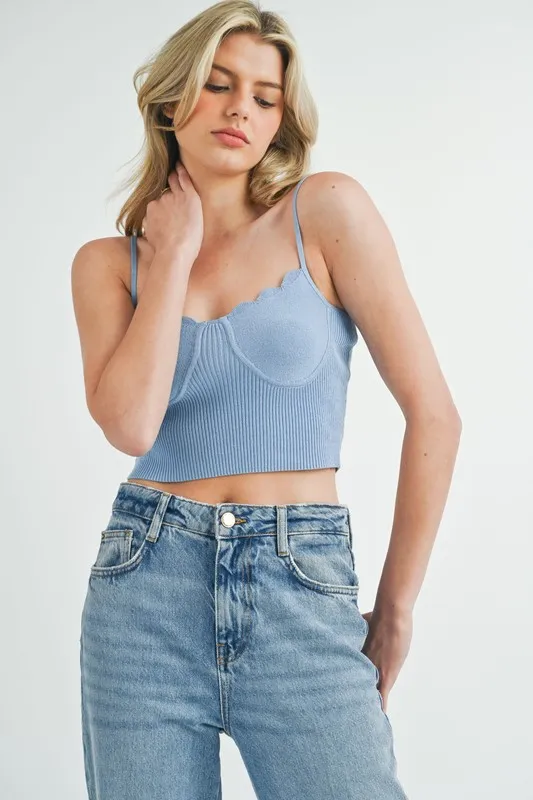 Scalloped Edge Ribbed Knit Cami - Periwinkle