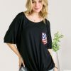 Sequin US Flag Pocketed Top - Black