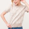 Short Sleeve Rose Pattern Knit Top - Taupe