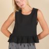 Side Tie Detail Ruffled Sleeveless Top - Black