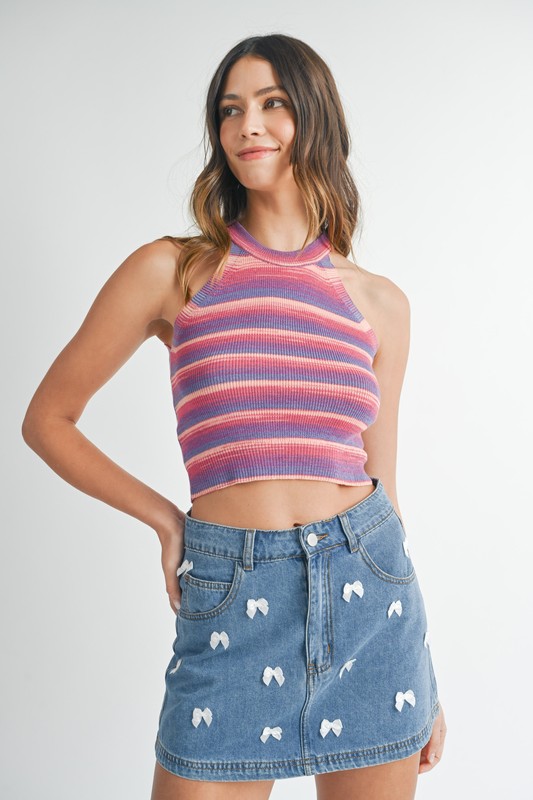 Space Dye Grecian Neck Knit Cami - Purple