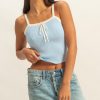 Square Neck Ribbed Knit Cami - Blue/Cream