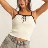 Square Neck Ribbed Knit Cami - Cream/Black