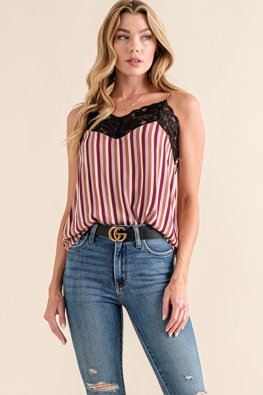 Stripe Print with Lace Cami - Stripe