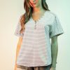 Striped V-Neck Short Sleeve T-Shirt - Lavender