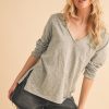 V-Neck Long Sleeve Top - Heather Gray