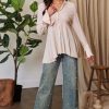 V-Neck Open Back Adjustable Babydoll Shirt - Beige