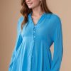 V-Neck Open Back Adjustable Babydoll Shirt - Ocean Blue