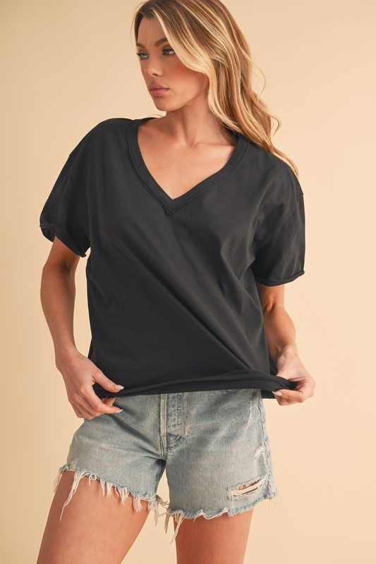 V-Neck Short Sleeve T-Shirt - Black