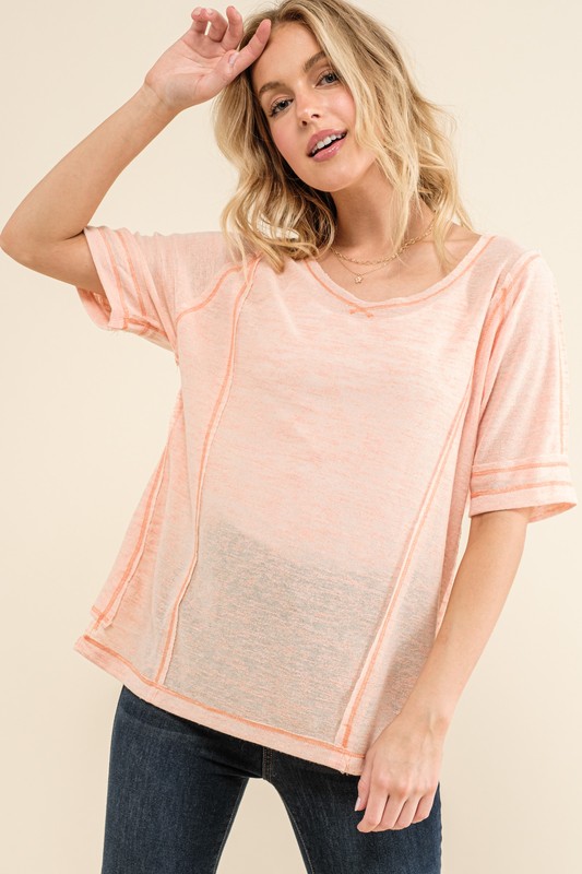 Vintage Slub Round Neck T-Shirt - Peach