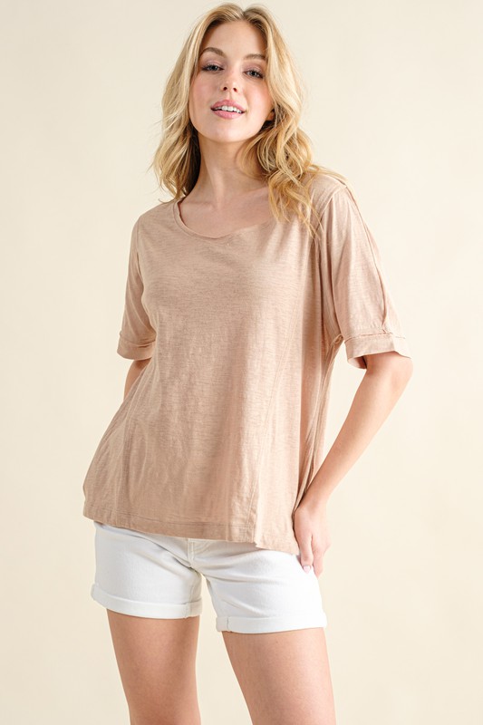 Vintage Slub Round Neck T-Shirt - Taupe