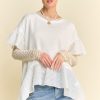 Waffle Knit Bodice Ruffle Bottom Detail Top - White